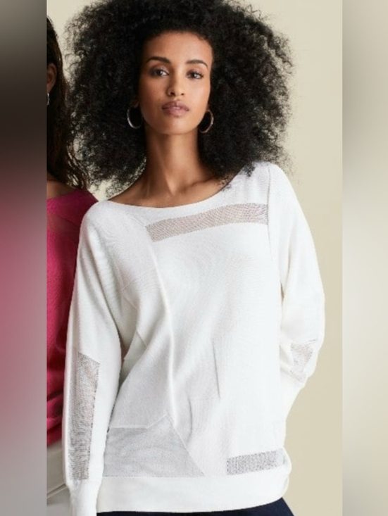 Joseph Ribkoff Tops - Joseph Ribkoff White Knit Mesh Insert Top